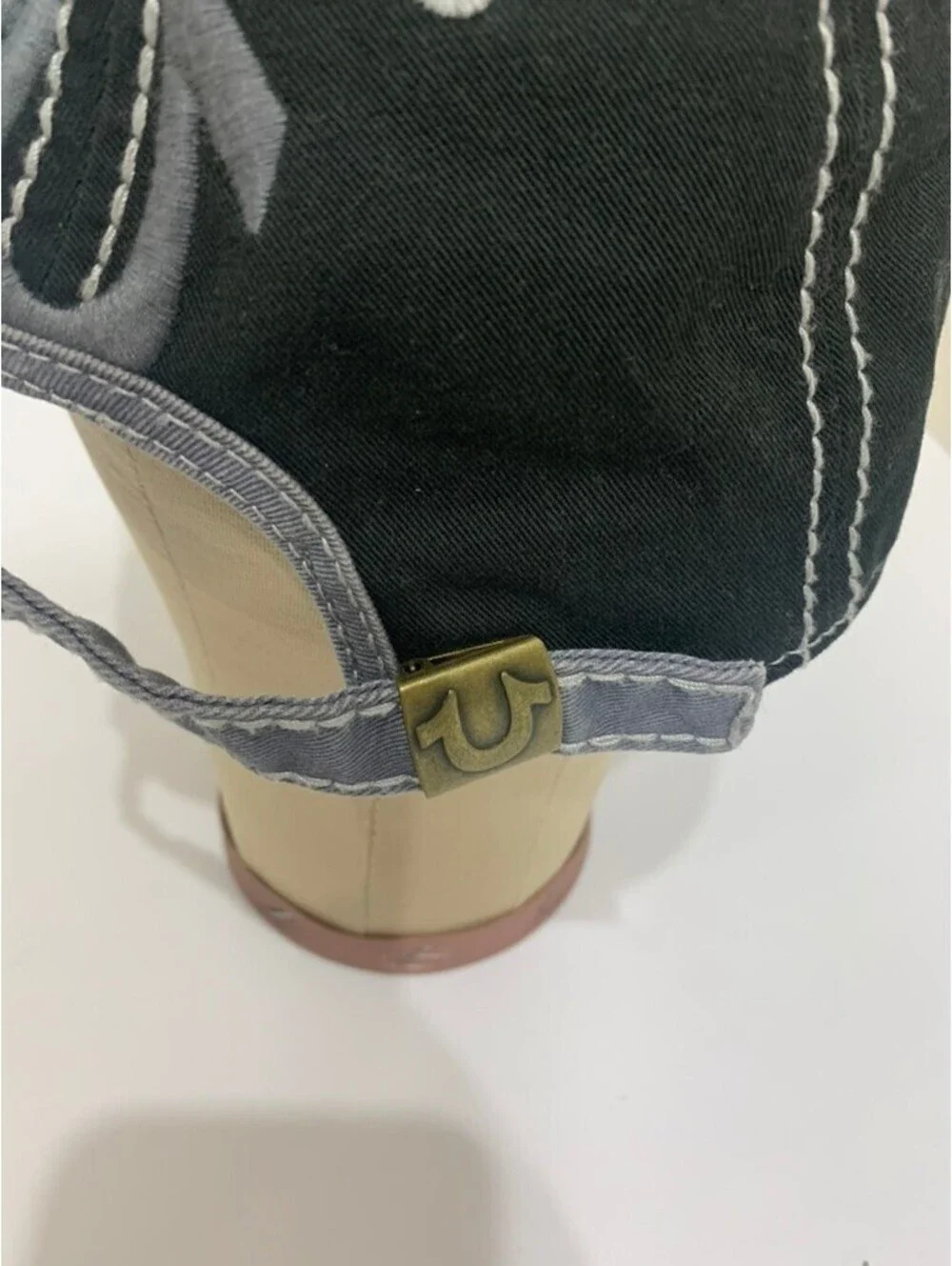 True Religion Brand Jeans Distressed Baseball Hat Gray Black Adjustable OSFA